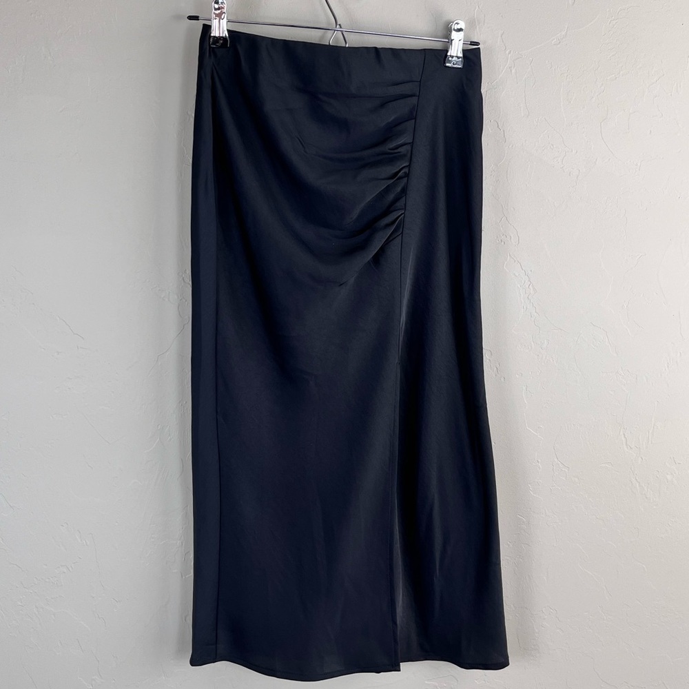 a new day black ruched side slit midi skirt